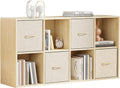 EXPERLAM 8 Cube Storage Organizer - Solid Wood Bookshelf with 4 Storage Bins, Cube Shelf with 2 Removable Back Panels, Vertical or Horizontal Bookcase, Open Book Shelf for Bedroom, Living Room, Office
