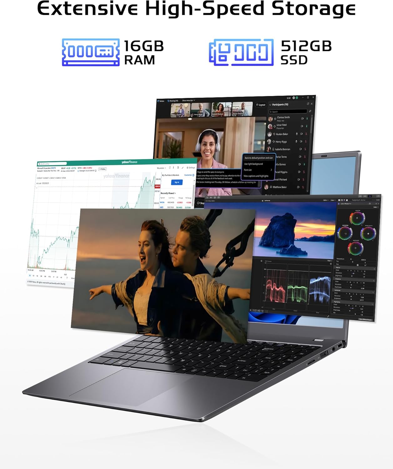 15.6 inch Laptop 16GB RAM - 512GB SSD Laptop Good for Business and Student, Pentium Processor (Up to 3.4GHz), IPS FHD Display, WIFI5 and BT5.0, Dual USB C, USB 3.2, HDMI