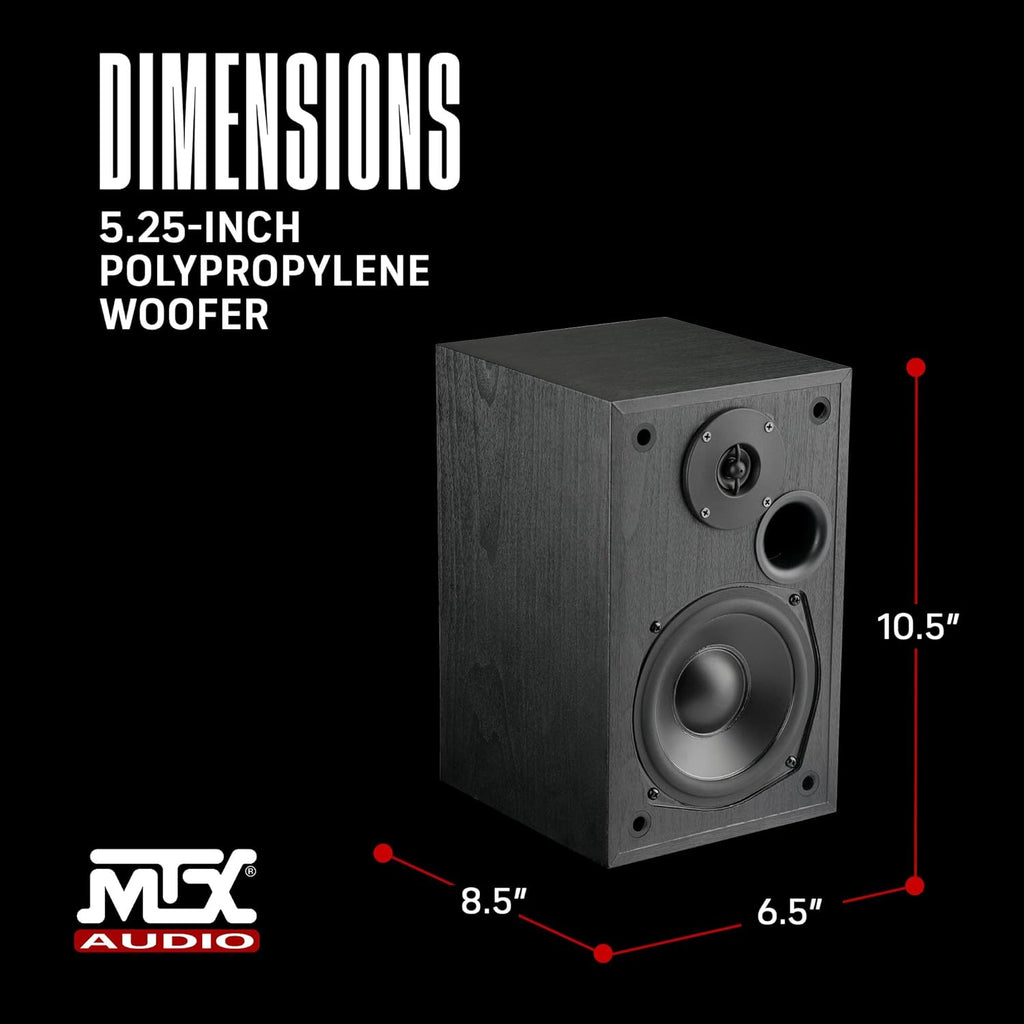 MTX Audio MONITOR5i 5.25 Inch 2-Way Bookshelf Speakers, 200W Polypropylene Wired Home Theater and Music Speaker System with RCA Input, Black