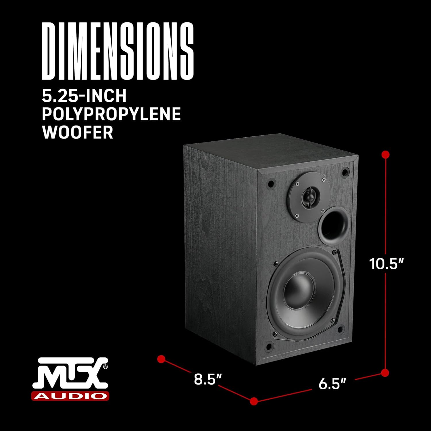 MTX Audio MONITOR5i 5.25 Inch 2-Way Bookshelf Speakers, 200W Polypropylene Wired Home Theater and Music Speaker System with RCA Input, Black