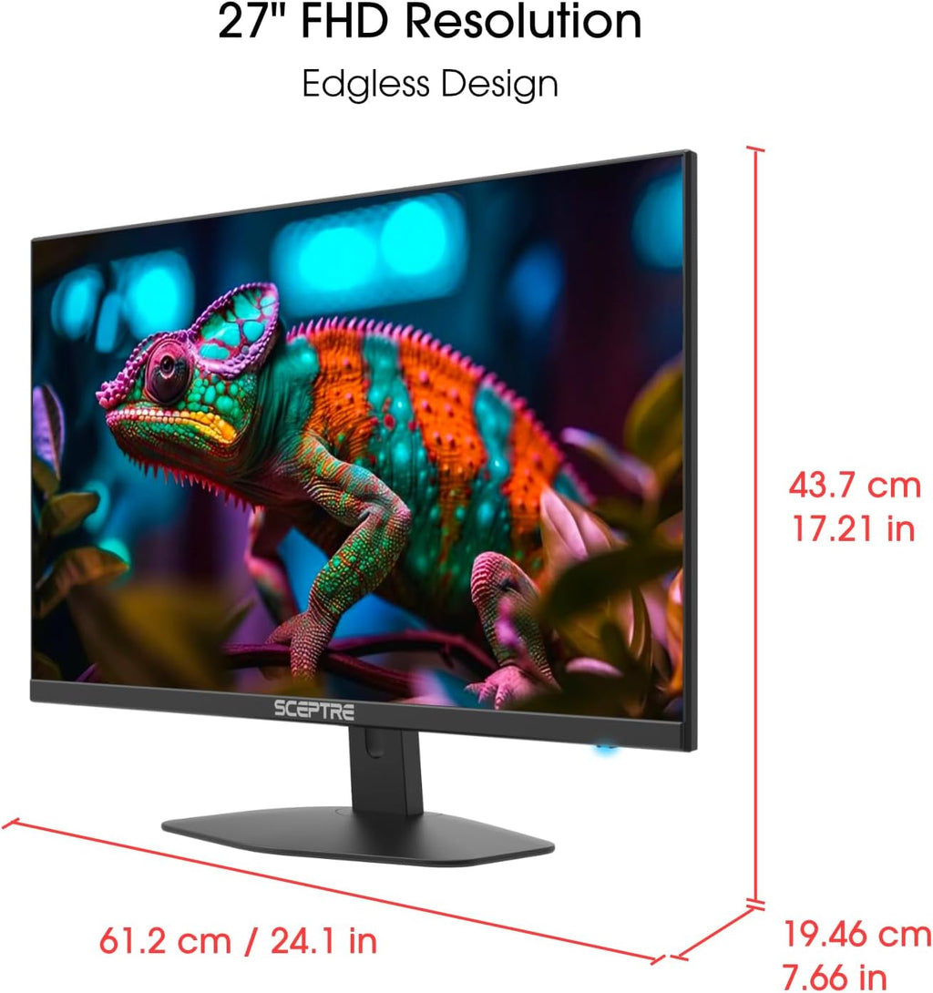 Sceptre 27-inch Prime Gaming Monitor 100Hz 1ms DisplayPort HDMI x2 100% sRGB AMD FreeSync Build-in Speakers, Eye Care Frameless Machine Black 2025 (E275W-FW100T Series)