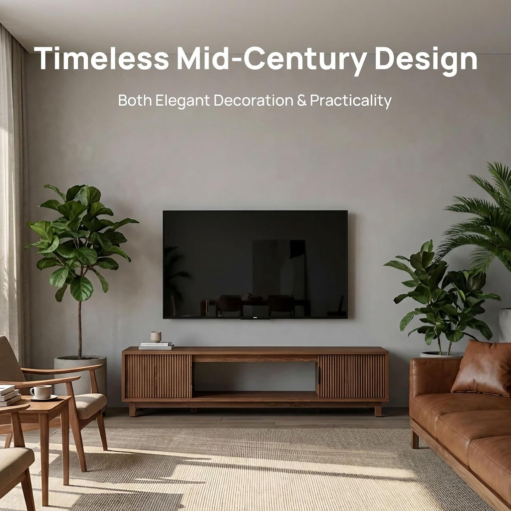 Alpen Fluted TV Stands for Living Room, 70" Mid Century Modern Entertainment Center with Storage, Brown Walnut TV Console for 65/75/80 Inch TV, Wood Television Media Cabinet for Bedroom