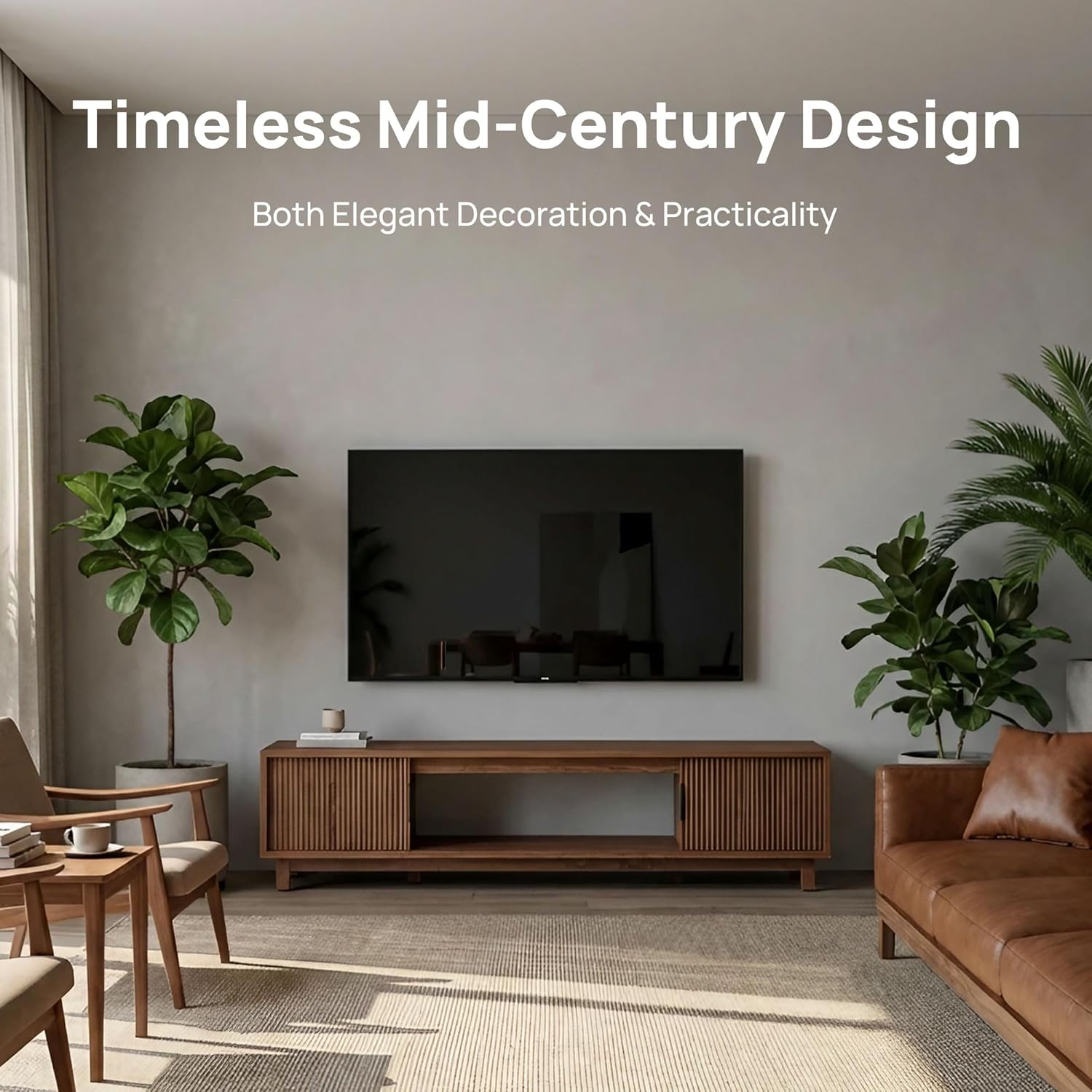 Alpen Fluted TV Stands for Living Room, 70" Mid Century Modern Entertainment Center with Storage, Brown Walnut TV Console for 65/75/80 Inch TV, Wood Television Media Cabinet for Bedroom