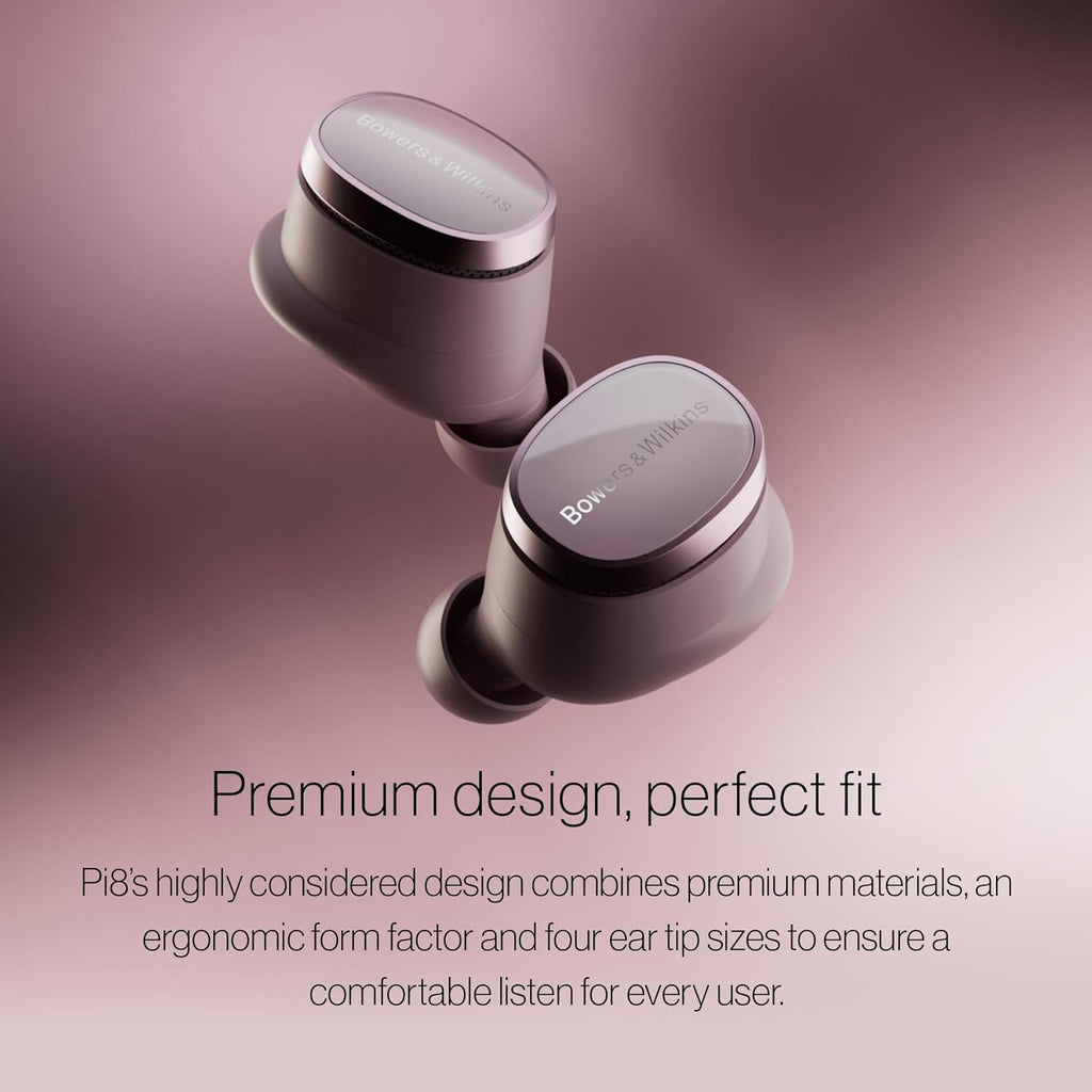 Bowers & Wilkins Pi8 Wireless Earbuds, Dark Burgundy, in-Ear Bluetooth Earphones with aptX Lossless Support, Active Noise Cancelling Earbuds, 3 Built-in Mics, 15-Min Quick Charging
