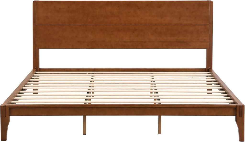 Merax 3 Pieces Bamboo Bedroom Sets, Mid-Century Modern King Size Platform Bed with Tall Headboard, Storage Drawer Night Stands Set, Wood Slats Support, No Box Spring Needed, Easy Assembly, Brown
