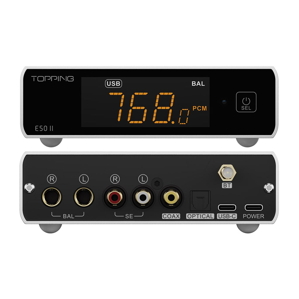 TOPPING E50 II Hi-Res Audio DAC with App Control, AK4497S Velvet Sound, DSD512/PCM768kHz, LDAC Bluetooth, 10-Band PEQ, Preamp, RCA/TRS Outputs (Silver)