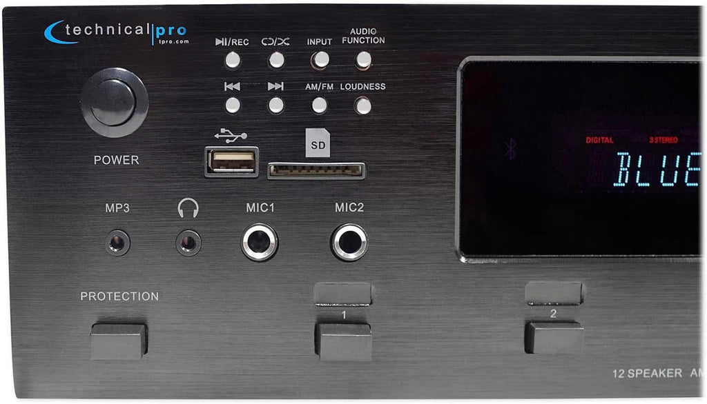 Technical Pro H12X500UBT 6000w 6-Zone 12-Speaker Home Theater Bluetooth Receiver