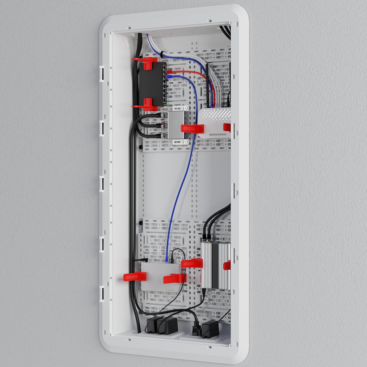 Legrand - On-Q 30 Inch Media Enclosure, WiFi Electrical Box, Cable Management Box for Distribution of Networking Service, Recessed Media Box Lets Signal Through, White, ENP3050NA