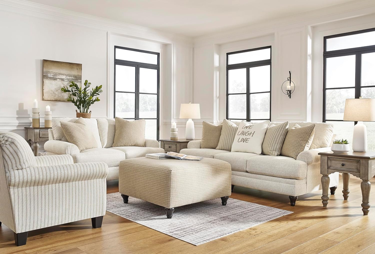 Signature Design by Ashley Valerani Classic Striped Upholstered Accent Chair, Beige