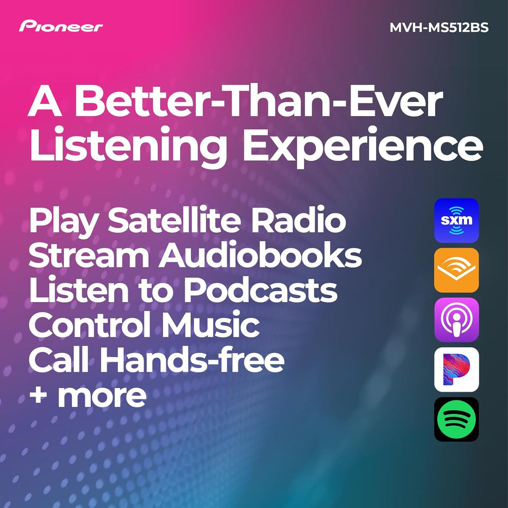 Pioneer MVH-MS512BS Marine Digital Media Receiver – Bluetooth, SiriusXM, USB, FLAC, Conformal Coating, Color Change, White Display for Outdoor, AM/FM Radio, Hi-Volt RCA, iPhone/Android Compatible