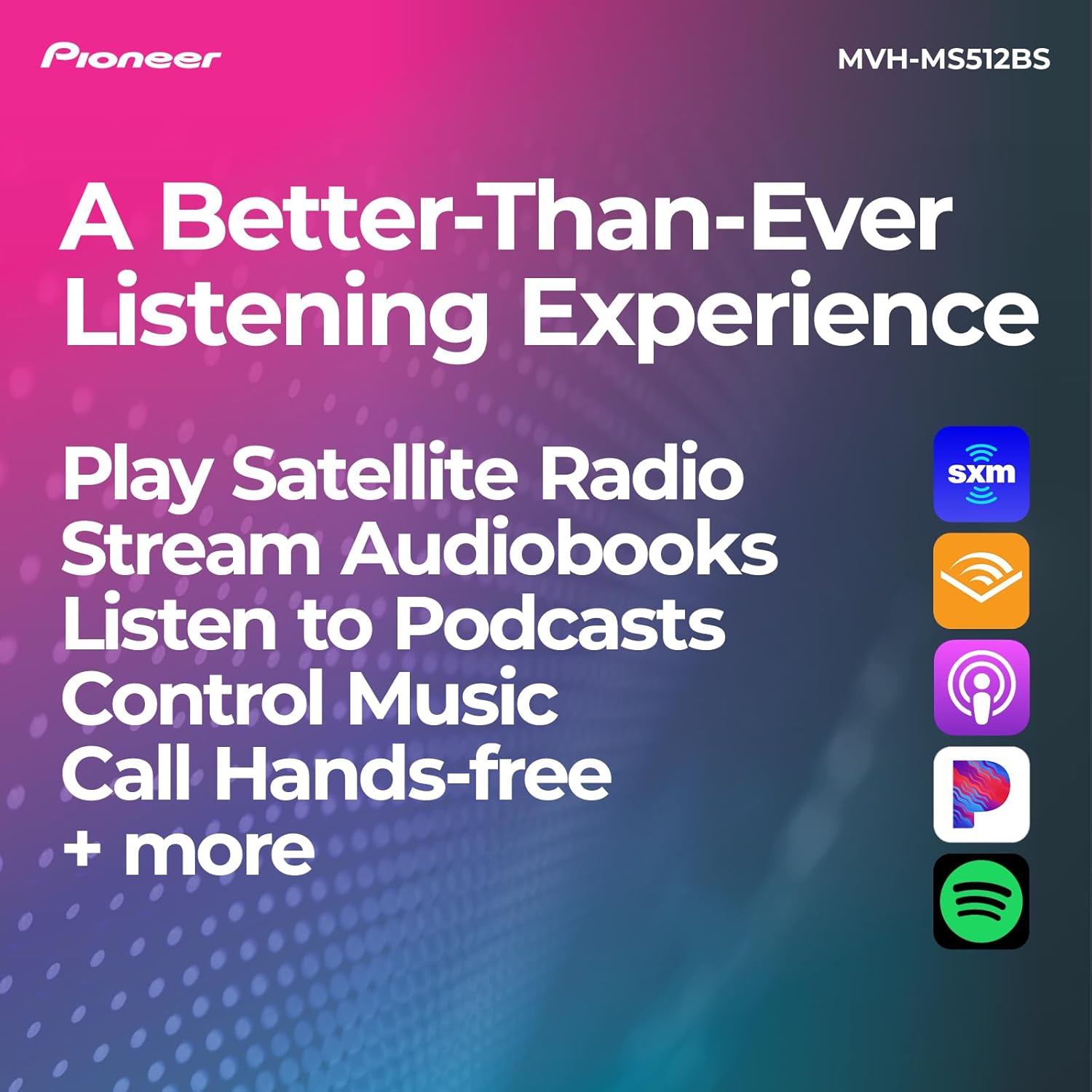 Pioneer MVH-MS512BS Marine Digital Media Receiver – Bluetooth, SiriusXM, USB, FLAC, Conformal Coating, Color Change, White Display for Outdoor, AM/FM Radio, Hi-Volt RCA, iPhone/Android Compatible