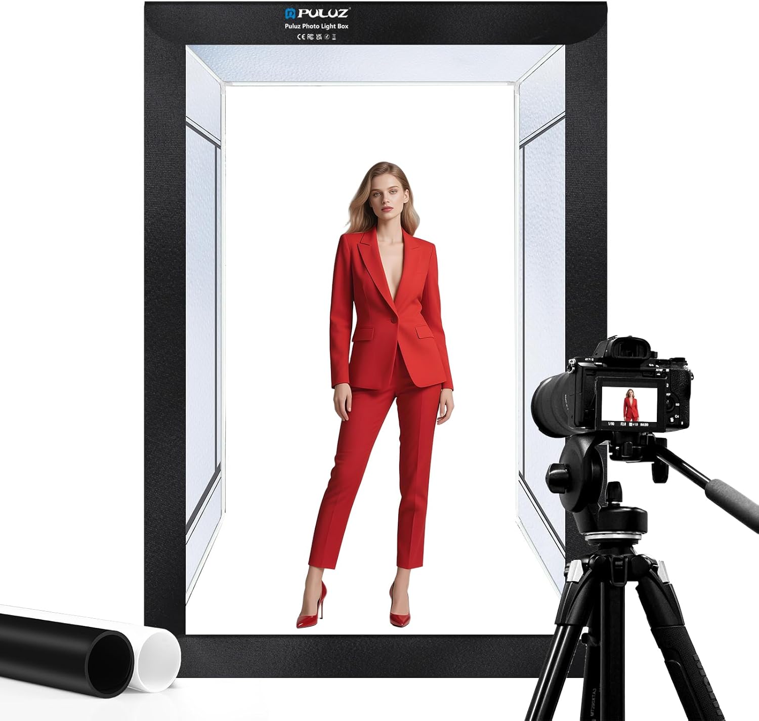 PULUZ Professional Large Photo Light Box Photography Studio, 47x31x78inch Large Lightbox Photo Video Continuous Lighting Softbox Shooting Tent Kit with 2 Colors PVC Backdrops