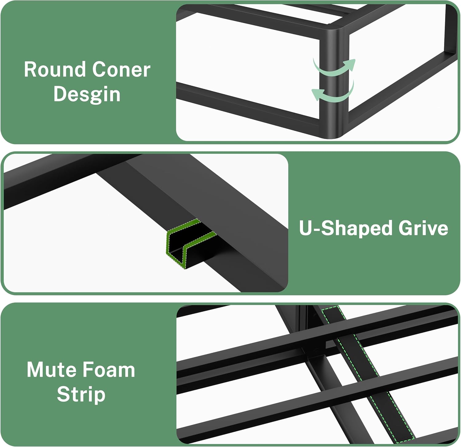 VIPSHOW 10 Inch Queen Metal Bed Frame Round Corner Low Platform Bed Frames 3000 LBS Heavy Duty Steel Slats Support Mattress Foundation No Box Spring Needed, Noise Free, Easy Assembly, Black