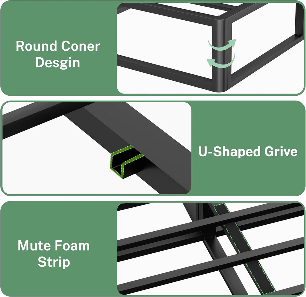 VIPSHOW 10 Inch Queen Metal Bed Frame Round Corner Low Platform Bed Frames 3000 LBS Heavy Duty Steel Slats Support Mattress Foundation No Box Spring Needed, Noise Free, Easy Assembly, Black