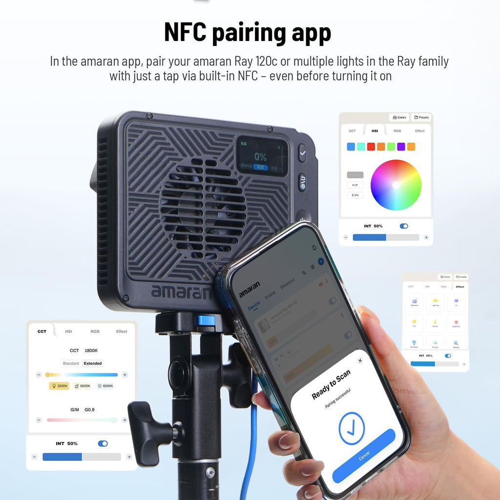 amaran Ray 120c RGB Video Light,120W Portable Studio Light IP54,CCT 1,800K-20,000K,APP Control Bowens Mount LED Lights for Photography w/Softbox Portable Bag (Ray 120c)
