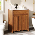 28 inch Bathroom Vanity with Ceramic Sink, Brown Bathroom Sink Vanity Cabinet with Wave Scalloped Door, Tip-Out Drawer & Adjustable Shelf, Single Sink Bath Vanity for Bathroom/Laundry Room, Walnut