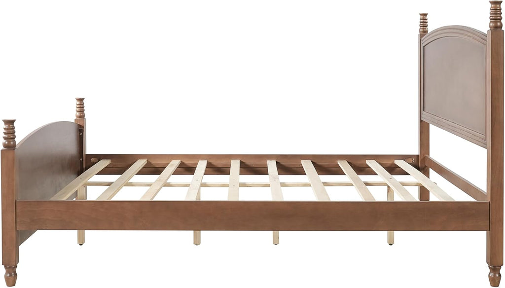 Christopher Knight Home King Bed Frame with Curved Headboard & Footboard, Solid Pine Wood Platform Bed Frame King Size, Mid Century Modern Bedframe with Wood Slat Support, No Box Spring Needed, Walnut