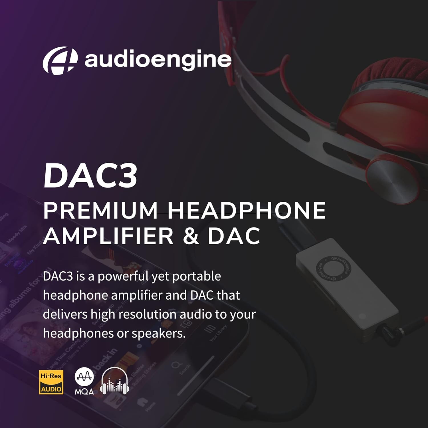 Audioengine DAC3 32-Bit Mobile Headphone Digital to Analog Converter for Hi-Res Music and Audio