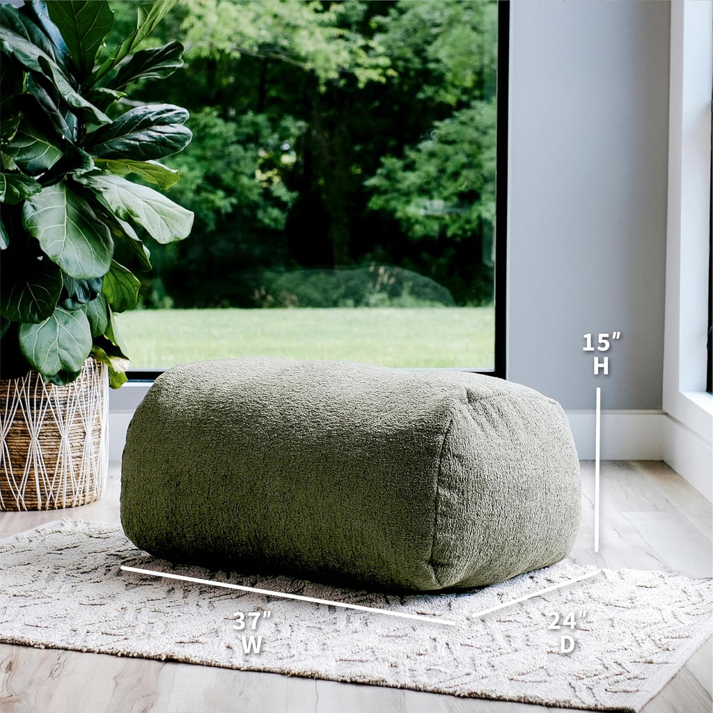 Big Joe Modora Bean Bag Lounger, Living Room and Gaming Seat, Heather Green Soft Boucle, Ottoman Only