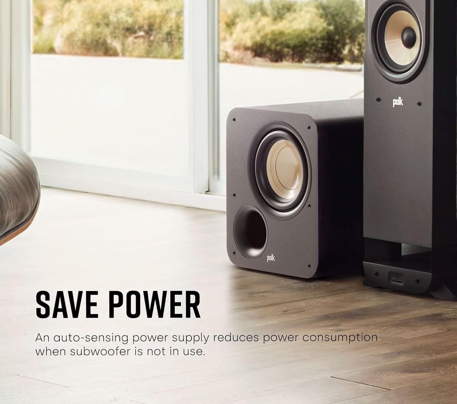 Polk Audio Signature Elite ES8 Powered Subwoofer (Black), 8" Long-Throw Woofer with Mineral-Filled Polymer Cone, 100W Class D Amplifier, Front Firing Home Subwoofer, Time-Smart Phase Control