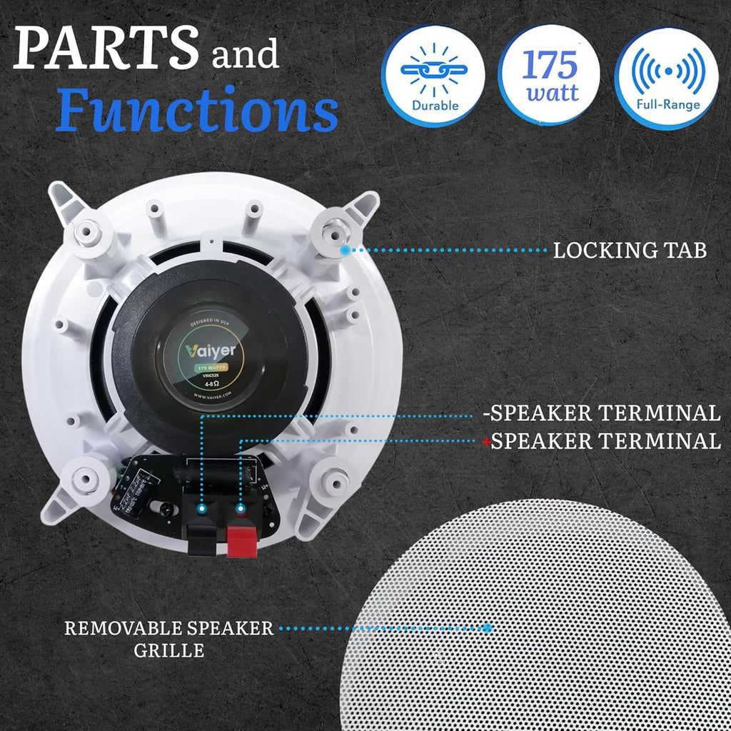 Technical Pro Home Theater System Kit 2000 Watts Bluetooth Amplifier with 6 Qty 5.25" 175 Watts in-Wall in-Ceiling Speakers & 16 Gauge 250 ft. Speaker Wire