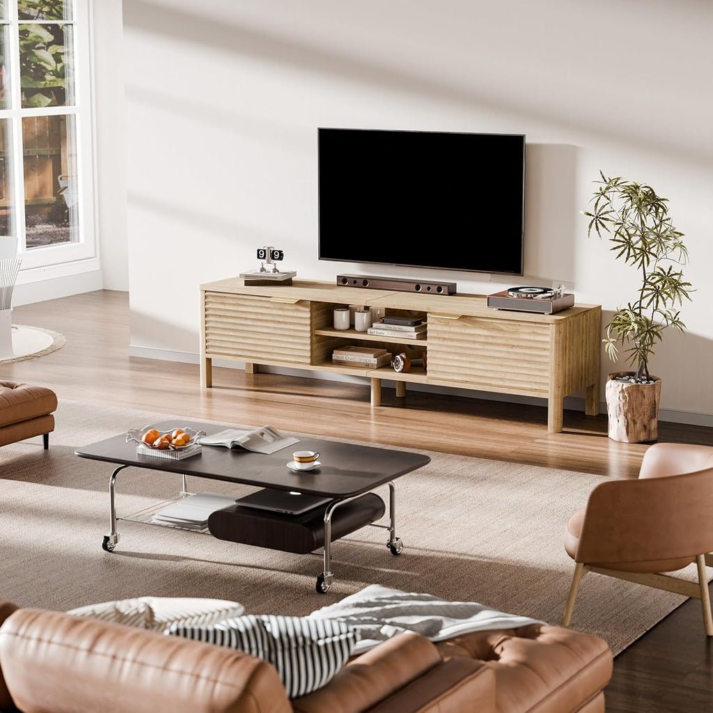 IKALIFE TV Stand for Living Room - up to 65 Inch TVs Mid Century Modern Entertainment Center with Storage and Adjustable Shelves, Media Console Table Oak 59"