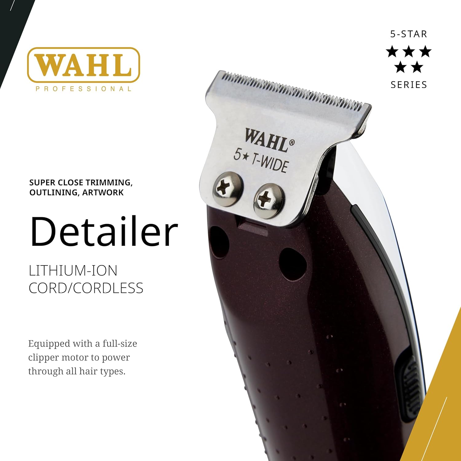 Wahl Professional Cordless Detailer Li, T-Wide Blade, Lithium-Ion Battery, 100-Minute Run Time