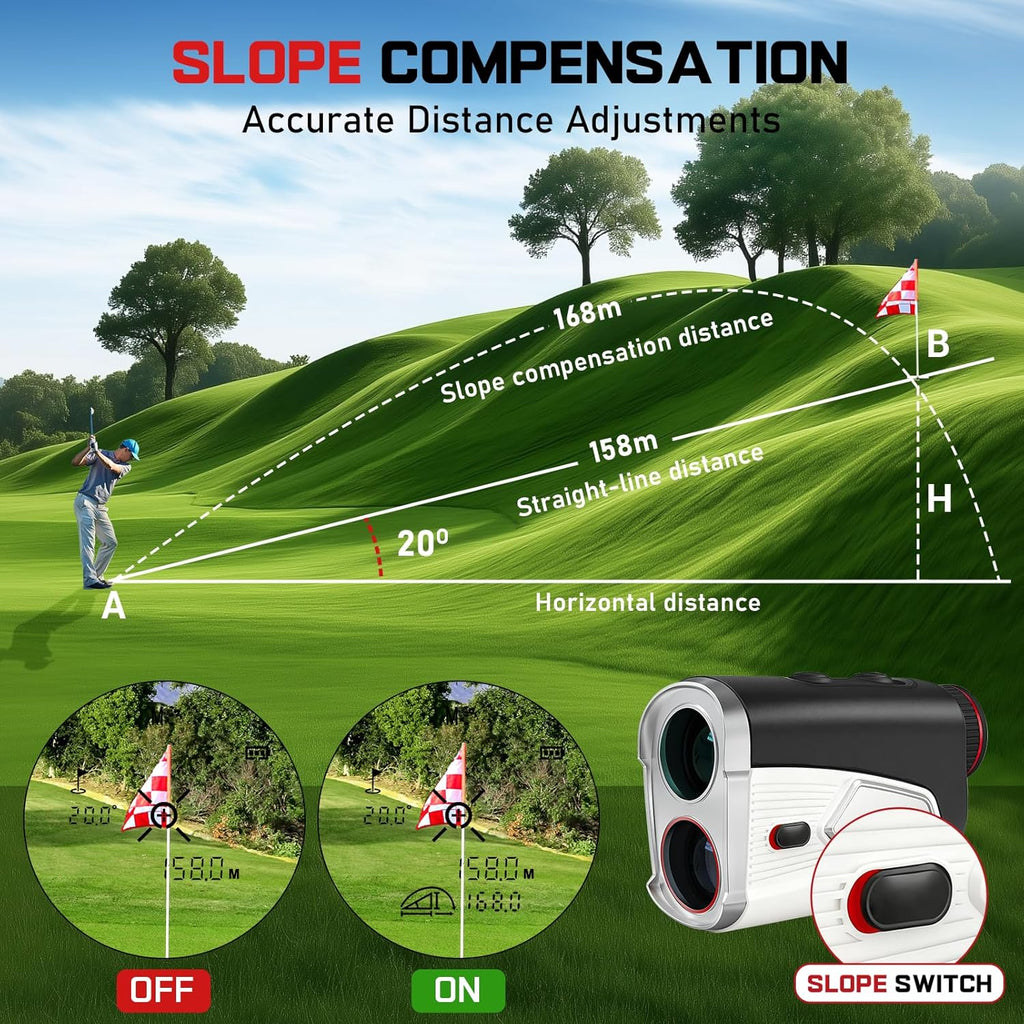 Upgraded 0.5 Second Easily Lock on a Pin Golf Rangefinder with Slope 2X HD Bright LCD, 1500 Yards Range Finder for Golf/Hunting, 7X Magnification with Flag Pole Locking Vibration, Golf Gifts Pcs
