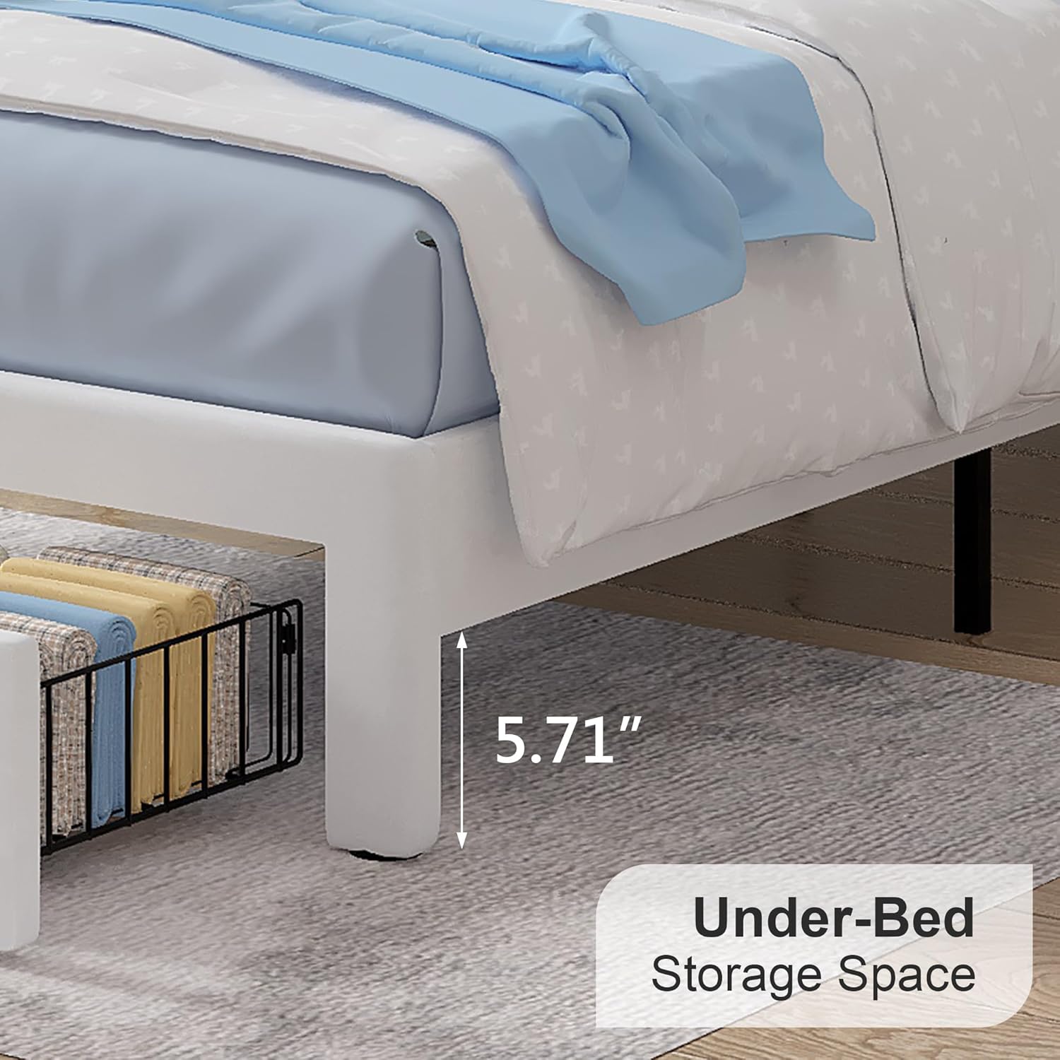 VECELO 2 Set Twin Size Bed Frame, Upholstered Platform Bedframe with Height Adjustable Cloud-Shaped Headboard, Strong Wood Slat Supports, No Box Spring Needed, Blue