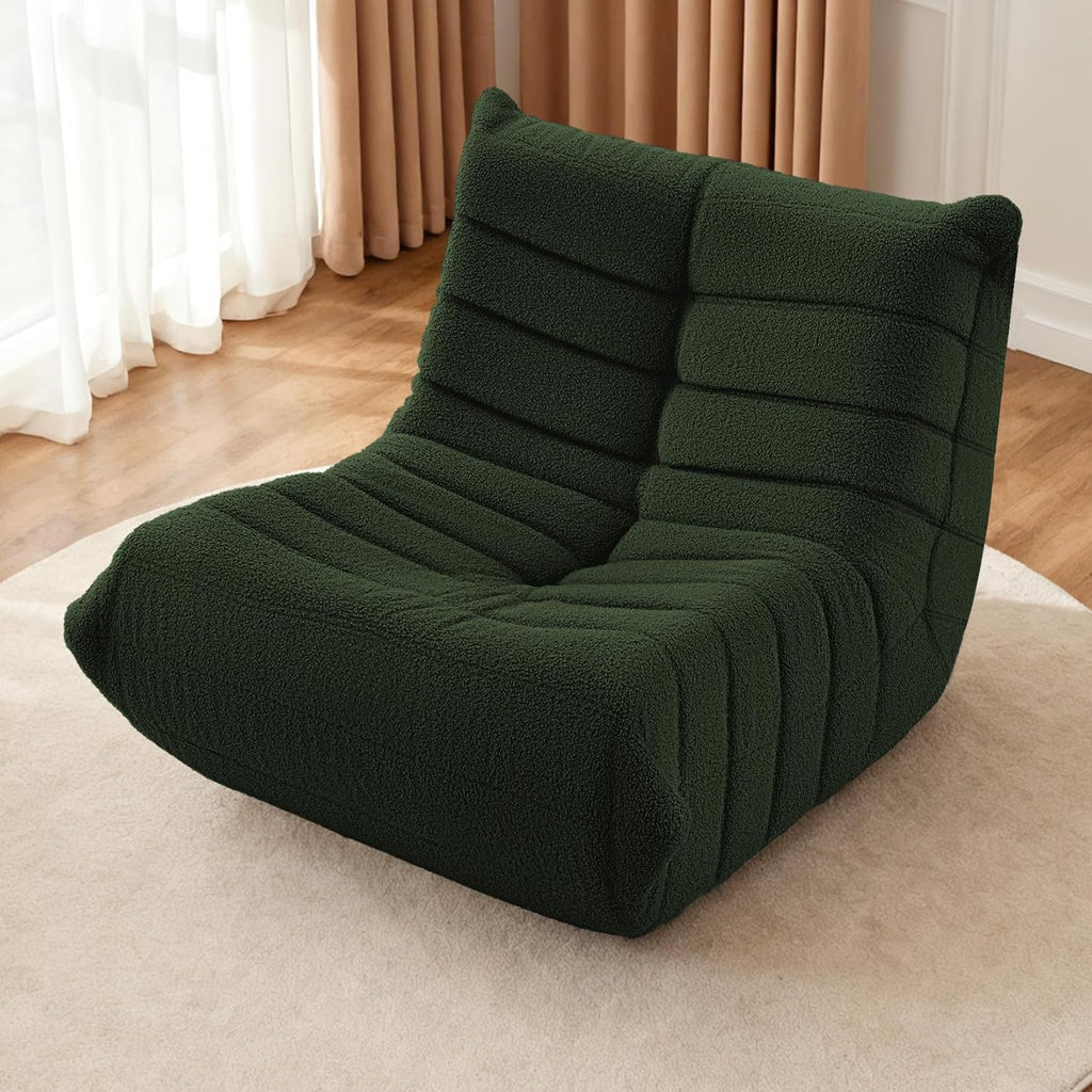 HABUTWAY Bean Bag Chairs Fireside Lazy Floor Sofa, Soft Teddy Fleece Bean Bag Sofa with High-Resilience Foam Filling .Beanbag for Living Room, Bedroom, Office (Green Teddy)