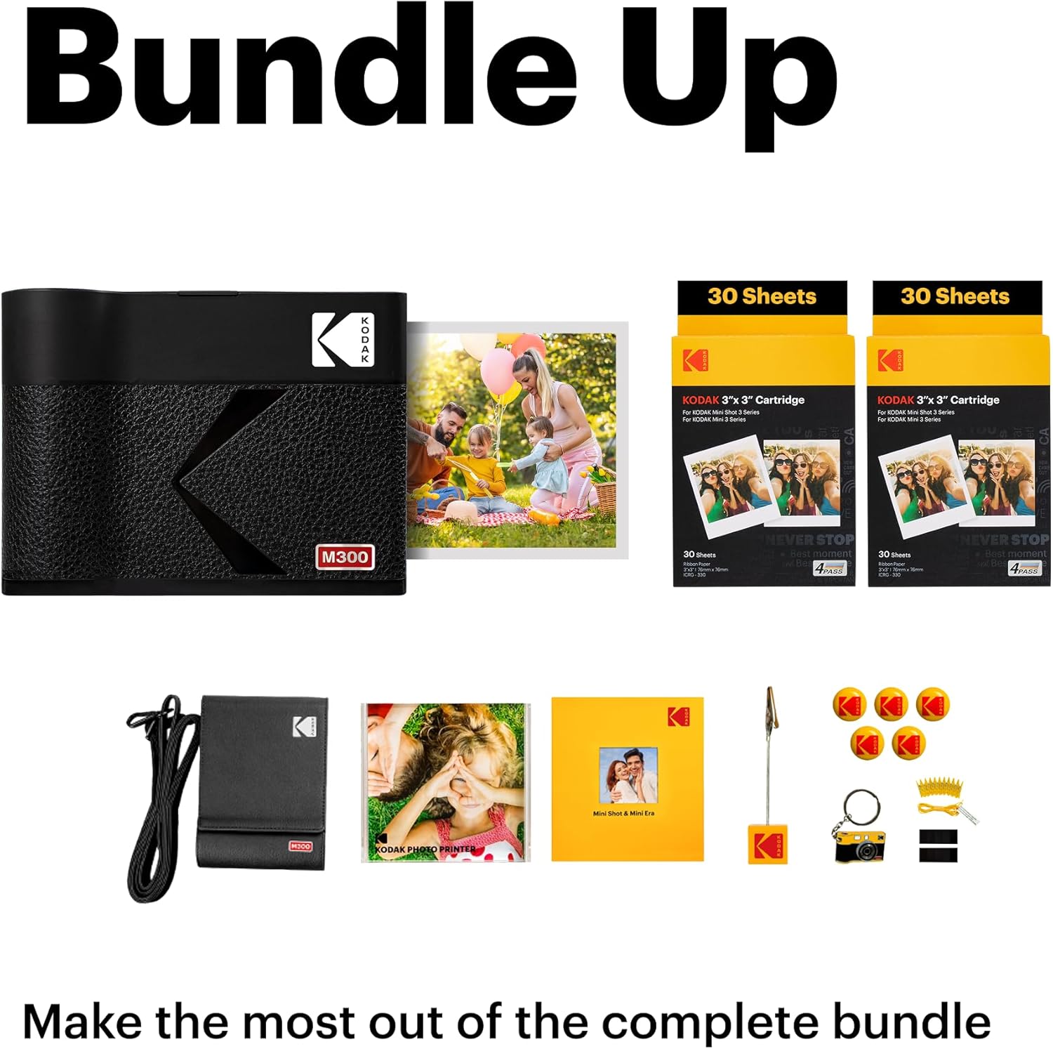 KODAK Mini 3 ERA 4PASS Portable Photo Printer (Yellow, Printer + Initial 8 Sheets + 60 Sheets + Accessories)