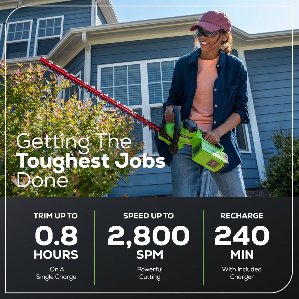 Greenworks 40V 24" Cordless Hedge Trimmer (1" Cutting Capacity), 2.0Ah USB Battery and Charger Included