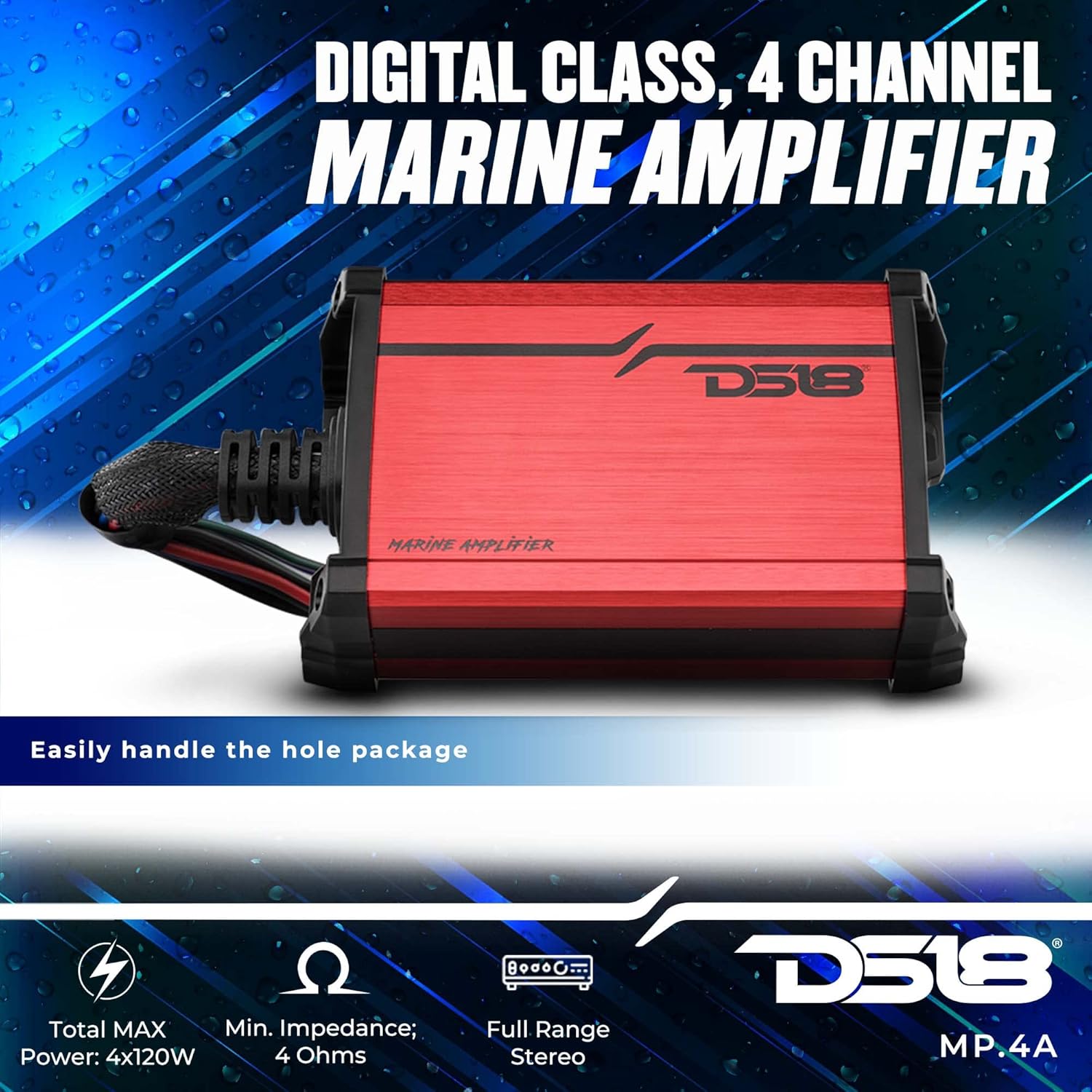 DS18 MP4TP.4A 4" 600W Bluetooth Marine Tower Speakers with Amplifier and Remote