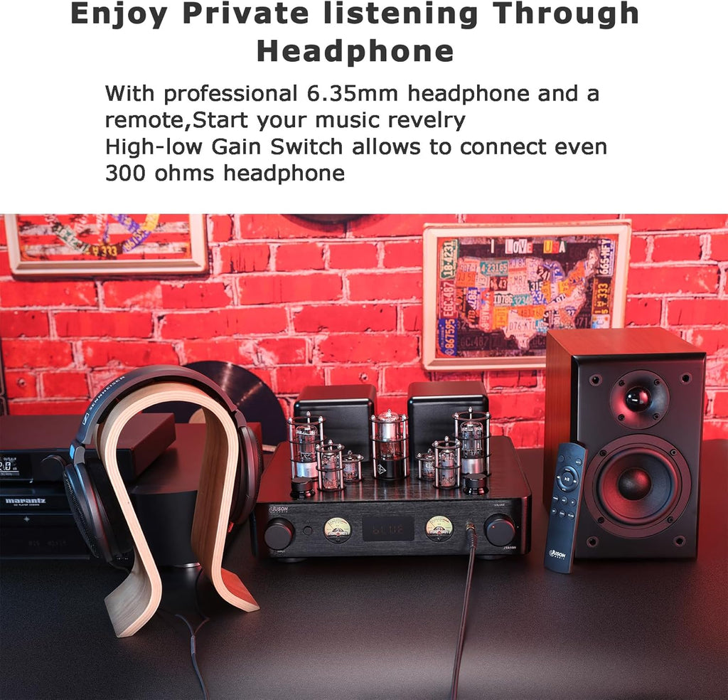 Juson Audio JTA100 2025 Version 200W Vacuum Tube Amplifier Integrated Hybrid with BT 5.0 Optical AUX RCA Phono Input and Headphone Output 2.1CH Class AB HiFi Home Audio for Turntable