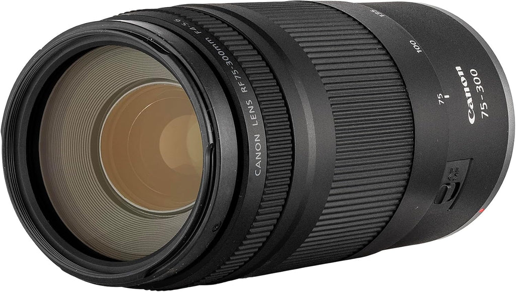 Canon RF 75-300mm F4-5.6 Telephoto Zoom Long-Range Autofocus Lens for EOS R Mirrorless Cameras + 58mm 3 Piece Filter Kit + Large Lens Bag + Cap Keeper + Cleaning Kit