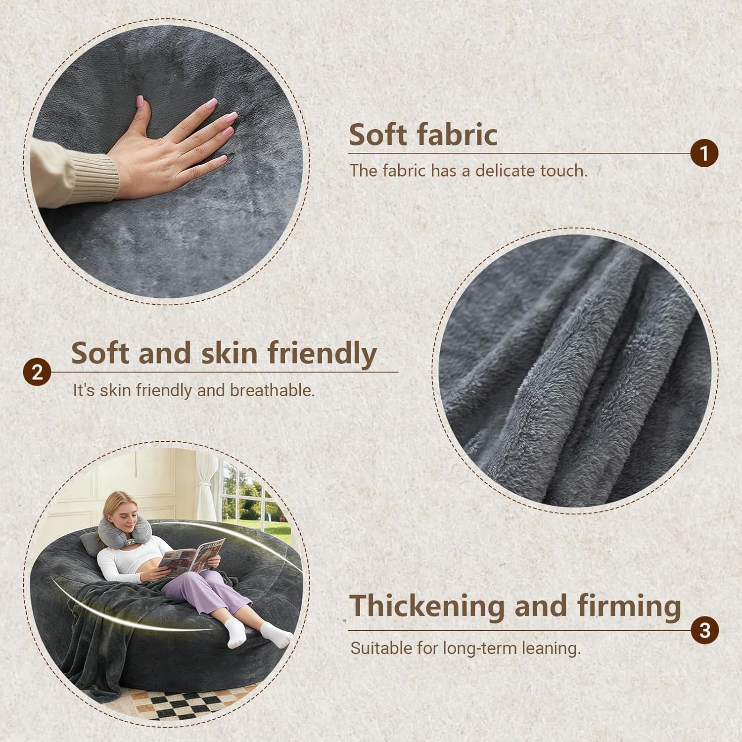 Big Bean Bag Chairs for Adults  .6FT Bean Bag Chair with Filler Memory Foam Chair Super Soft Plush, Living Room Furniture, Suitable for bedrooms, Comfy Lounge Reading Chairs
