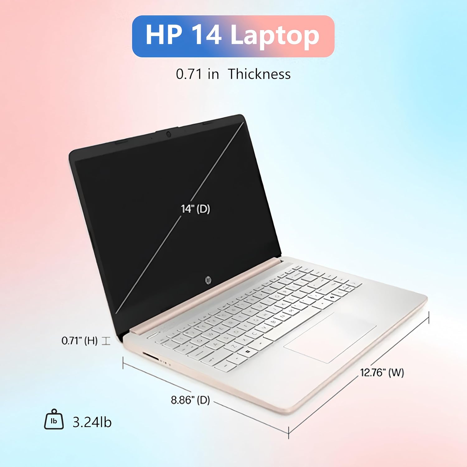 HP 14 Elite Laptop, 16GB RAM, 1.12TB Total Storage (64GB+64GB MSD+1TB Cloud), Rose Gold Pink, Office 365, Intel Multi-Core, Win11, Copilot AI, 11Hr Battery, Alpacatec Mouse