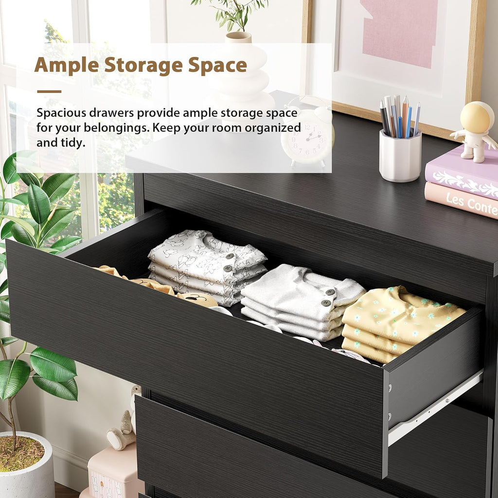 Jocoevol Black 5 Drawer Dresser for Bedroom, 15" D x 23.7" W x 40.4" H in Simply Chest of Drawers, Wood Storage Dresser with Drawers for Living Room Hallway Entryway, Black