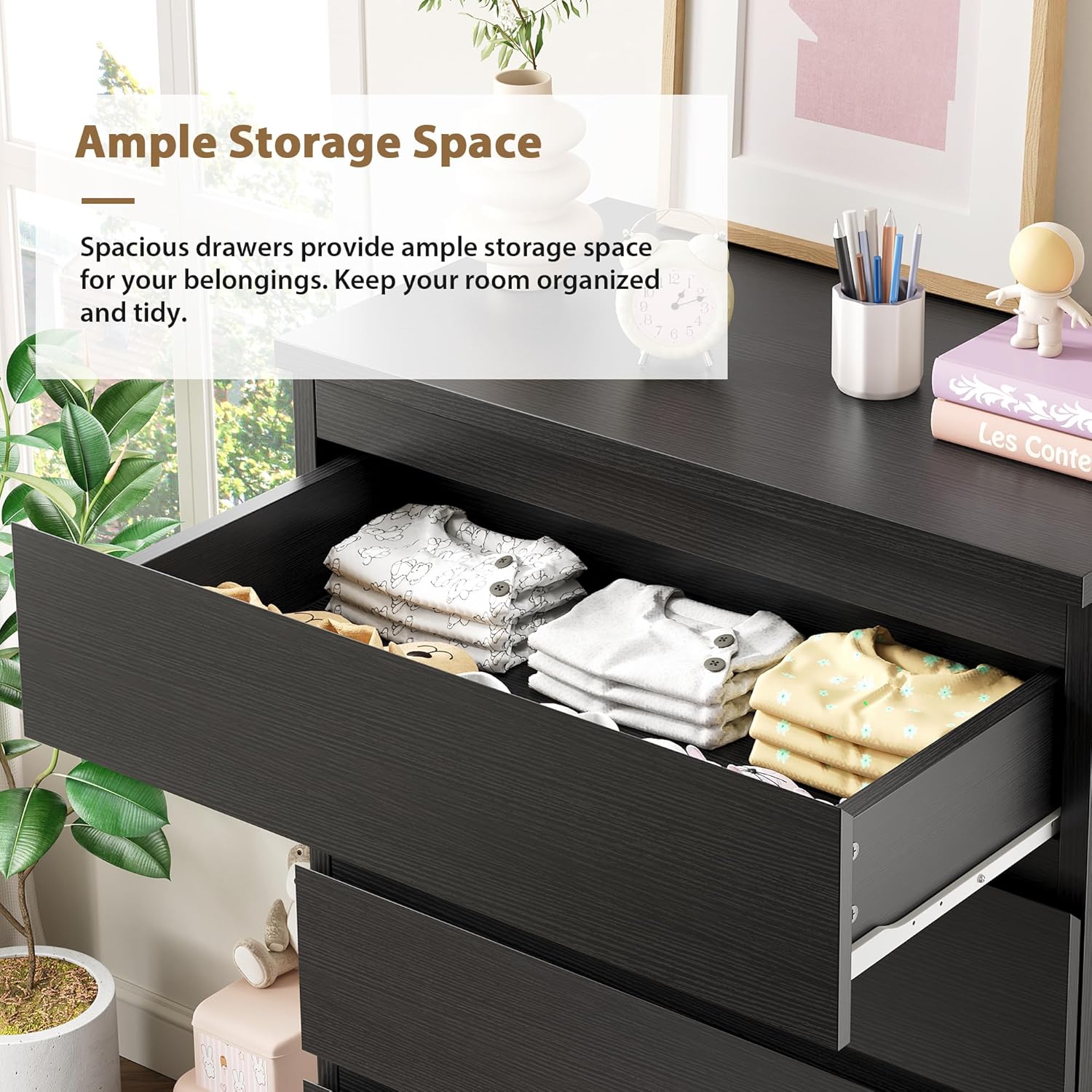 Jocoevol Black 5 Drawer Dresser for Bedroom, 15" D x 23.7" W x 40.4" H in Simply Chest of Drawers, Wood Storage Dresser with Drawers for Living Room Hallway Entryway, Black