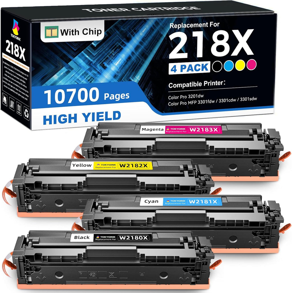 TOKYOINK 218X Toner Cartridges 4 Pack Compatible for HP 218X Toner Cartridges 4 Pack 218A Toner for HP Color LaserJet pro MFP 3301fdw Toner 3201dw 3301cdw 3301sdw Printer Ink High Yield W2180A W2180X