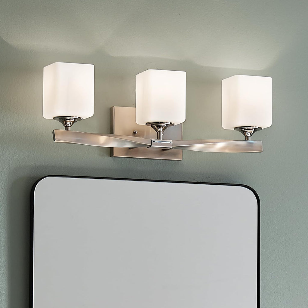Kichler Marette 22.75" Vanity Light in Brushed Nickel, 3-Light Modern Bathroom Light with Satin Etched Cased Opal Glass, (22.75" W x 8" H), 55002NI