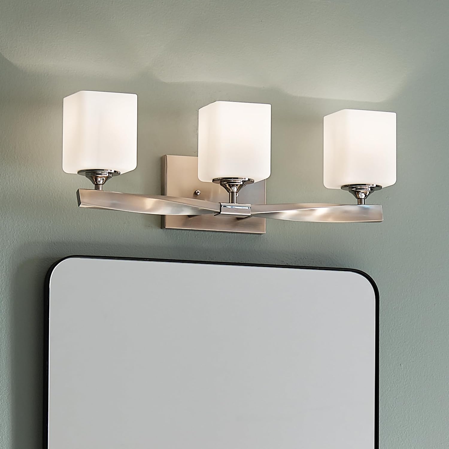 Kichler Marette 22.75" Vanity Light in Brushed Nickel, 3-Light Modern Bathroom Light with Satin Etched Cased Opal Glass, (22.75" W x 8" H), 55002NI