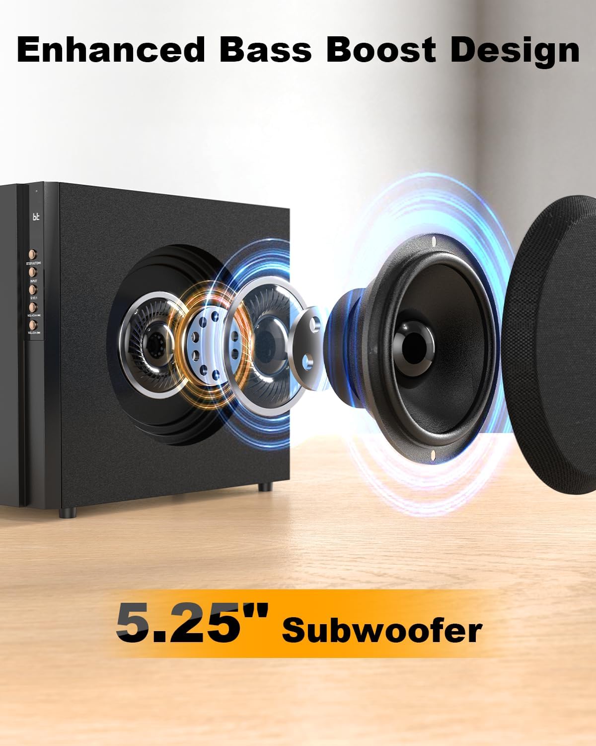 Bobtot Home Theater Systems Surround Sound System, 5.1 Wired Stereo Sound Speakers, 5.25 inch Subwoofer 600 Watts Peak Power Deep Bass Audio Stereo with FM Radio Bluetooth AUX DVD USB SD Input