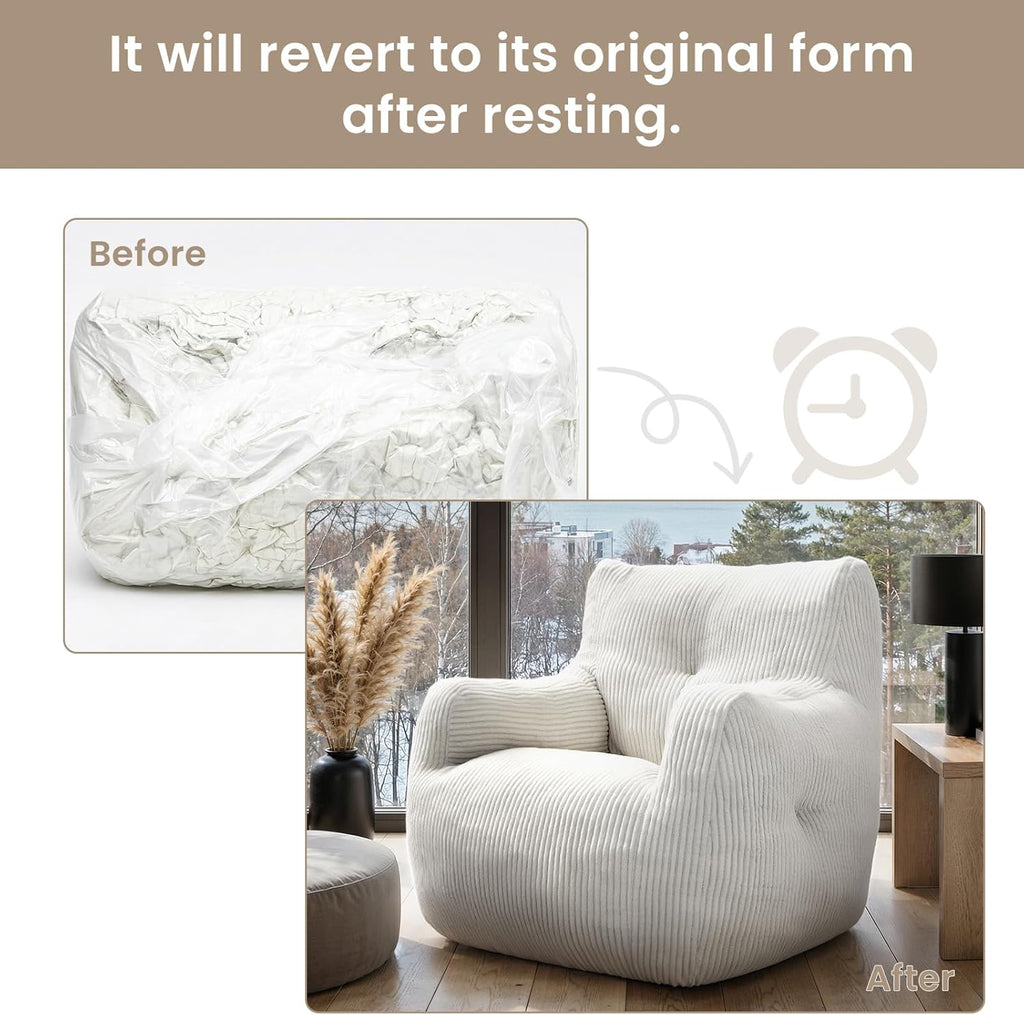 Cvortll Bean Bag Chair, Bean Bag Chair for Adults, Fluffy and Comfy Bean Bag with Filler, Bean Bag Sofa Chair for Reading, Gaming, Stuffed High-Density Foam(Beige-Corduroy)