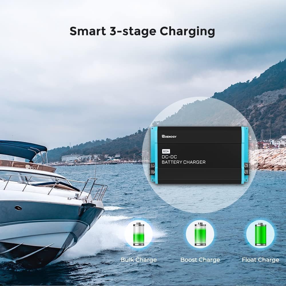 RENOGY REGO 12V 60A DC-DC Battery Charger with LiFePO4 Activation, Waterproof Smart Battery Charger Compatibility with Flooded, Gel, AGM, and Lithium Batteries for RV Marine Truck All Weather
