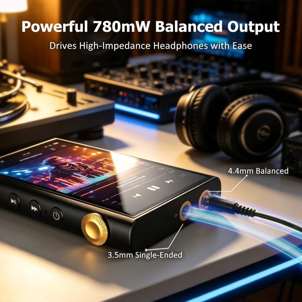 Hi-Res Music Player MP3 with Android - Dual ESS9018Q2M DAC Chips, 13H Playtime Bluetooth 5.2 WiFi USB Digital Audio Player, 4.4mm Balanced Output, Supports ISO/DTS/DSD512