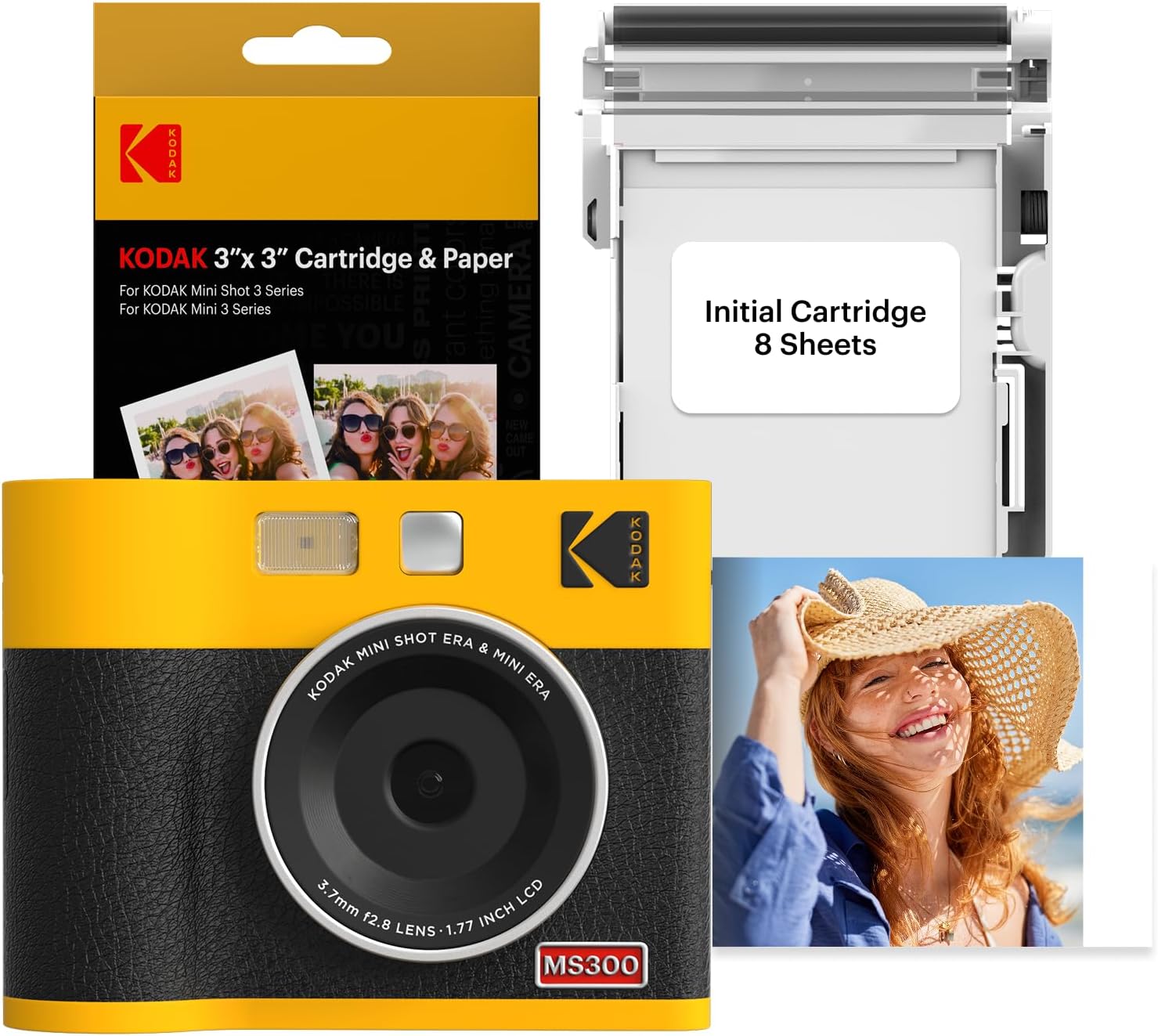 KODAK Mini Shot 3 ERA 3x3” Instant Digital Camera & Photo Printer, 38 Sheets, 2-in-1 Portable Print Camera, Bluetooth Smartphone Printer for iPhone & Android, 4PASS Dye Sublimation, Yellow