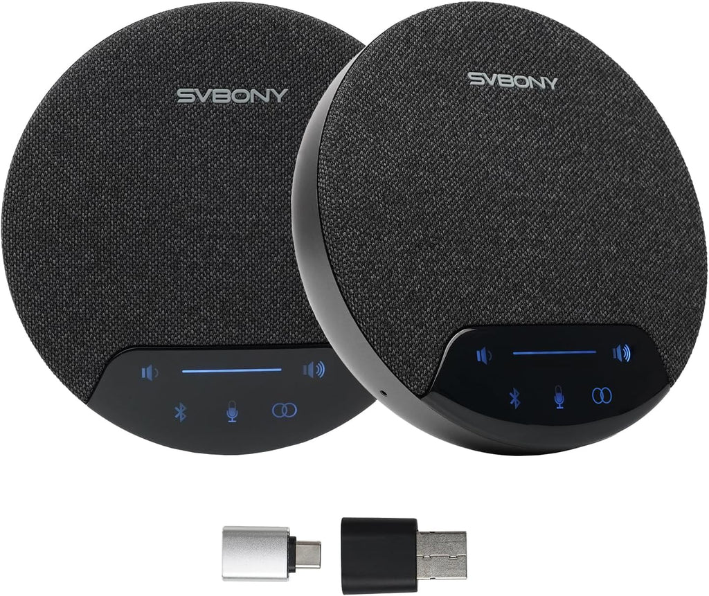 SVBONY SVN O1 Dual Conference Speaker and Microphone, Wireless Cascading 33FT for 30People Conference Room, 3A+AI Noise Cancelling, 8Mics with 360°Voice Pickup, UHF-Stabilized Link
