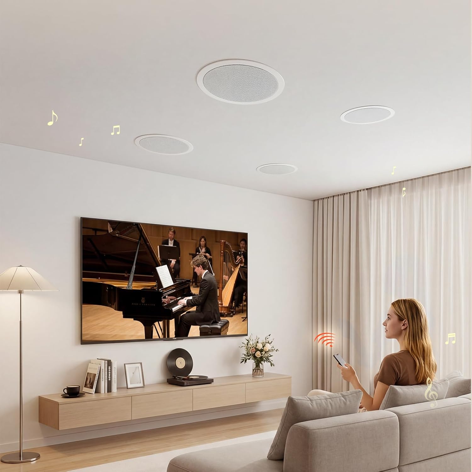 VEVOR Bluetooth Ceiling Speakers, 6.5", in Ceiling & in-Wall Speaker System with Amplifier, 2-Way, for Damp and Humid Placement, Home Theater, Covered Outdoor Patio and Flush Mount Wired, 4 Speakers