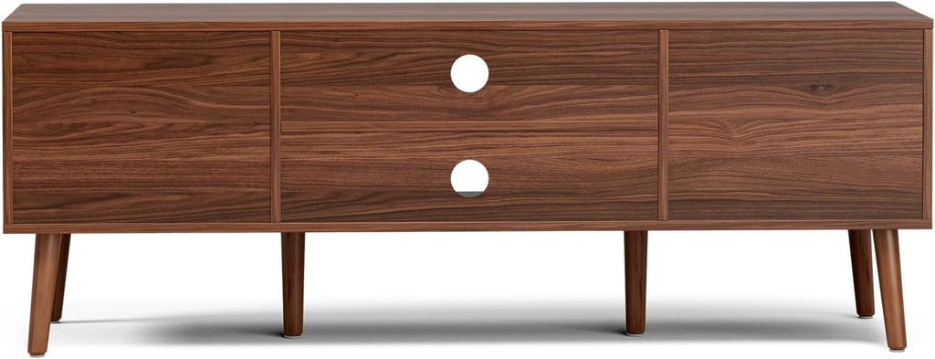 LCRBOL TV Stand for Living Room, Mid Century Modern Entertainment Center for 55/60 inch TVs, TV Console with Fluted Door Cabinets and Open Shelves, for Bedroom, Walnut